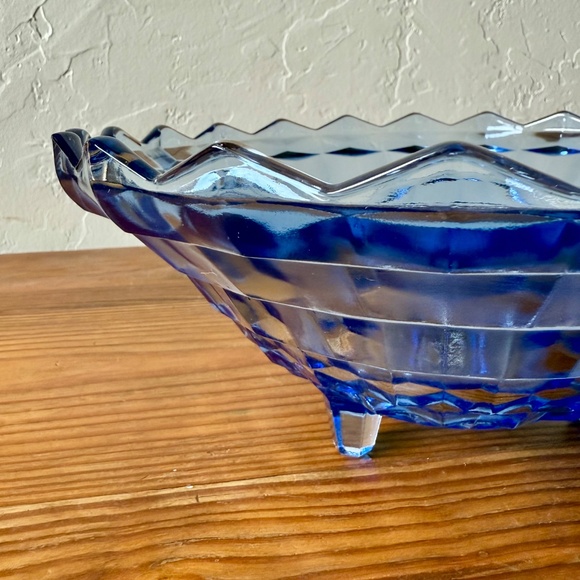 Vintage Indiana Glass Whitehall Blue Glass Bowl | 10" Footed Sawtooth Edge - Picture 10 of 15